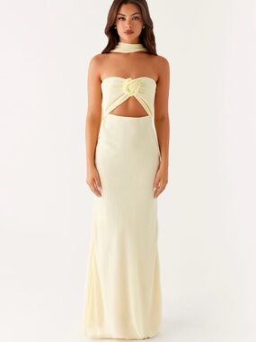 Peppermayo Pale Yellow Strapless Cutout Maxi Dress